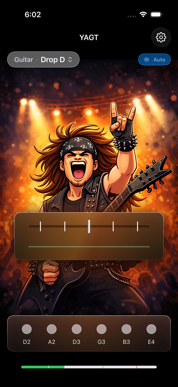 YAGT tuning a guitar in Drop D on iPhone